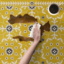 Grounding Area Rug, vintage-inspired washable vinyl area rug in a classic pattern — neuroaesthetic design that anchors your space with Gravitas | Interior Mojo