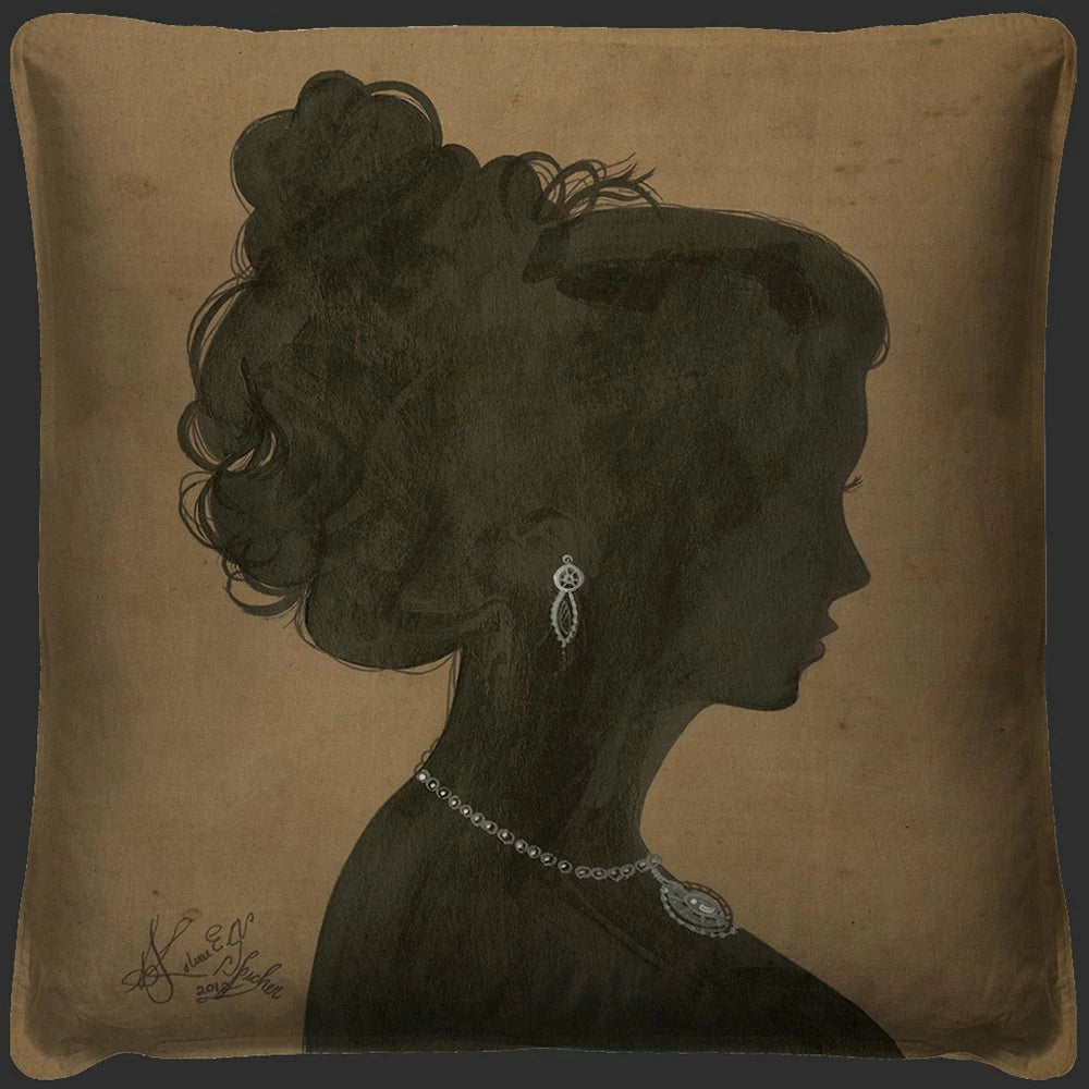 Lady Silhouette Throw Pillow 02 - Black on Brown - Signed Edition by Kolene Spicher