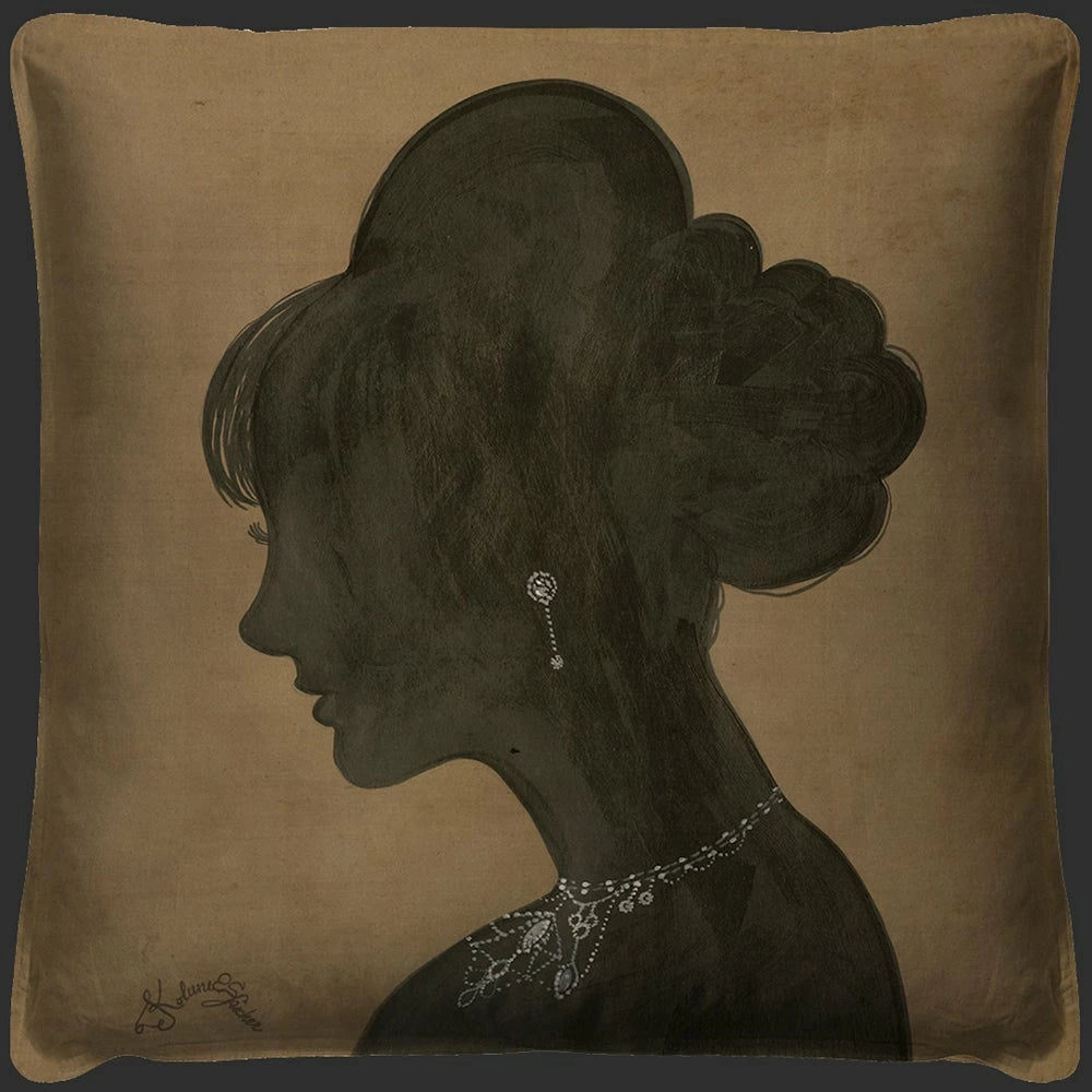Lady Silhouette Throw Pillow 04 - Black on Brown 21x21 Signed Edition Kolene Spicher - Decorative Accent Pillow