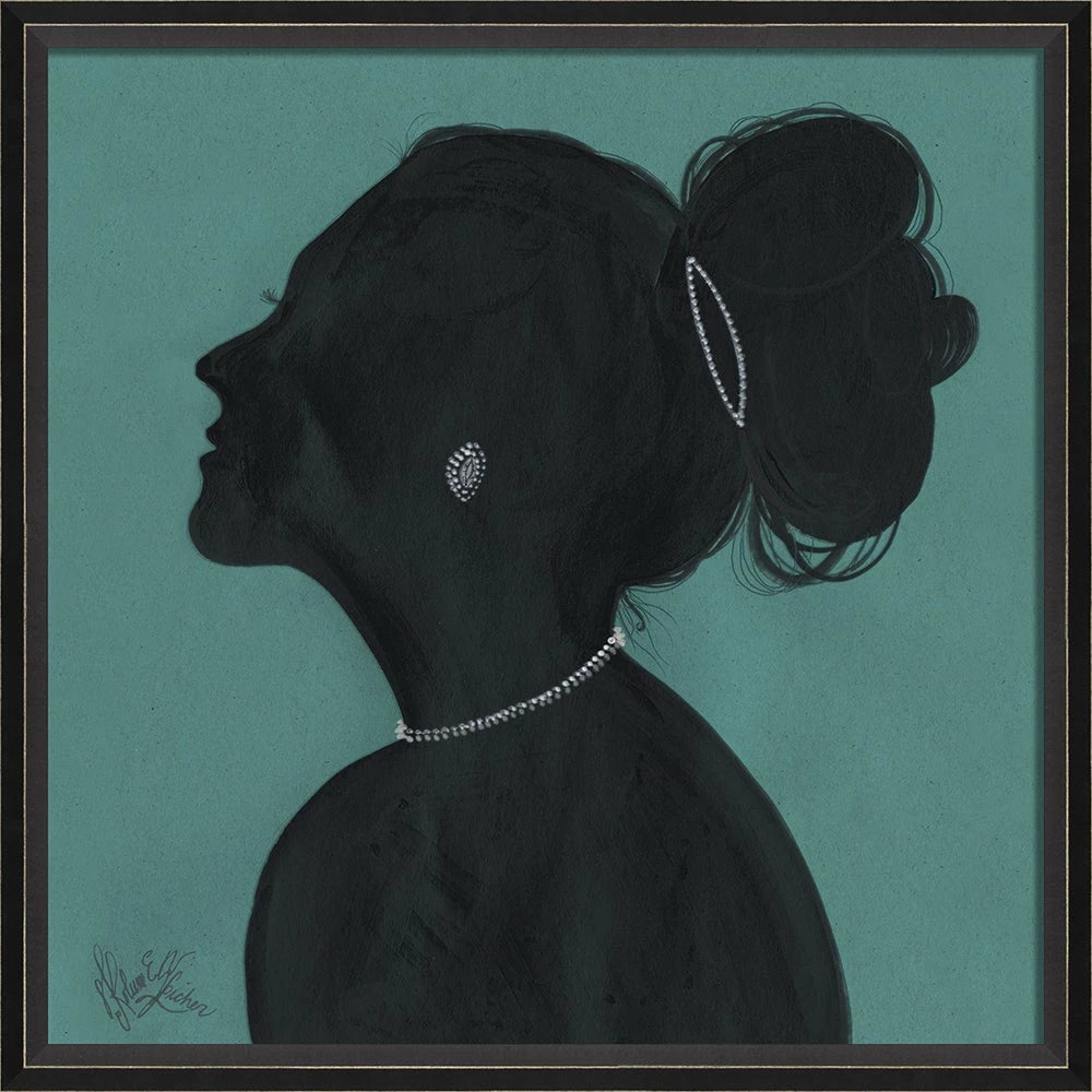 Lady Silhouette Art 03 Blue - Black Profile Bold Jewelry - 25x25 Square Wall Art