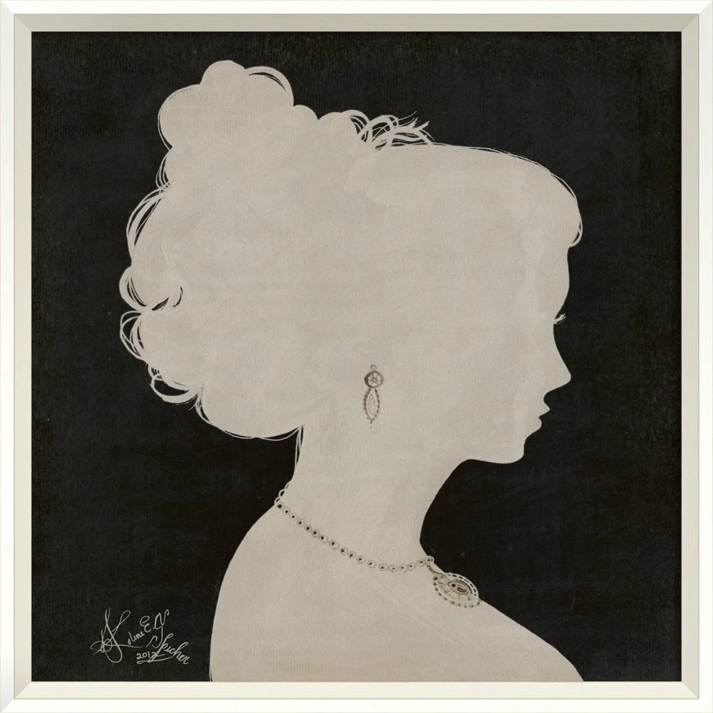 Lady Silhouette Art 02 White On Black Signed Edition by Kolene Spicher - 25x25 Wall Art