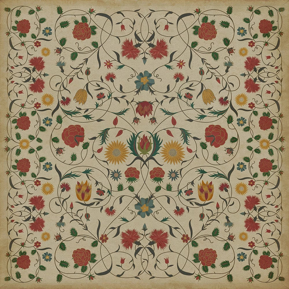 Floral Abigail Washable Vinyl Area Rugs