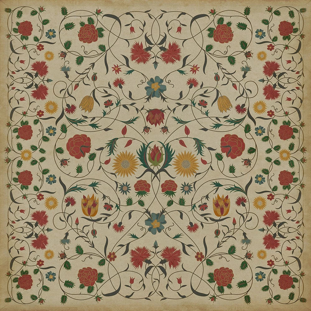 Floral Abigail Washable Vinyl Area Rugs