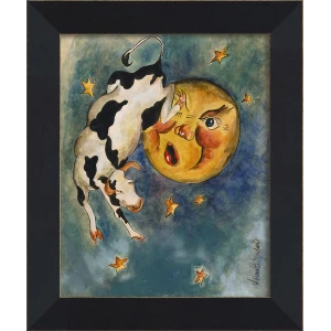 'cow over the moon' signed art black frame- Interior Mojo llc