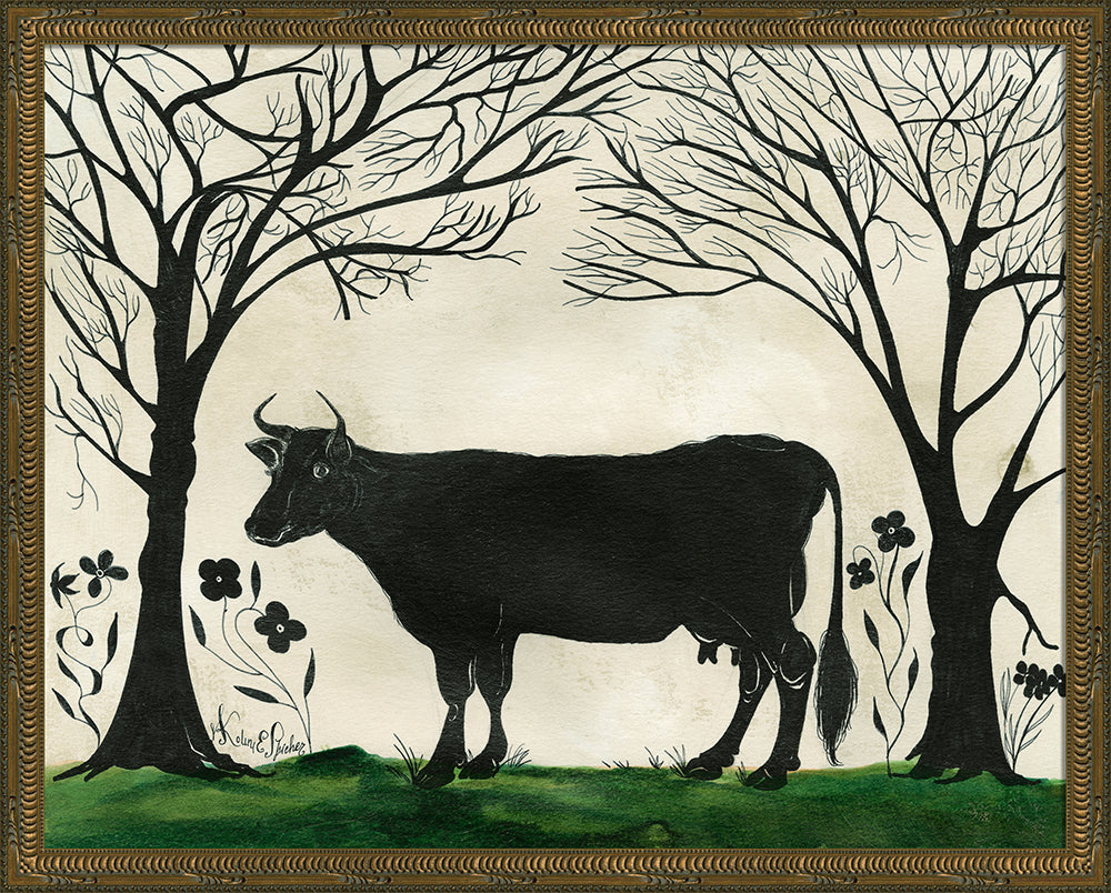 Cow Silhouette Art Facing Left, large 20.625 x 25.625 inches, signed by Kolene Spicher — heirloom quality neuroaesthetic wall art, made in USA | Interior Mojo