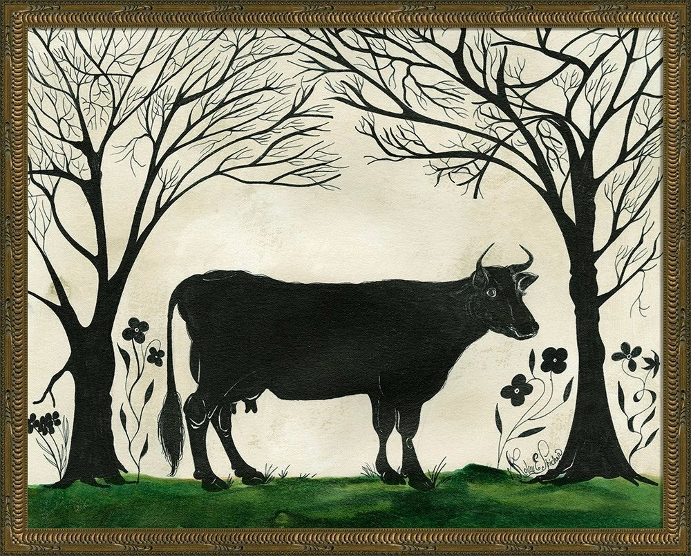 Cow Silhouette Art Facing Right, large 20.625 x 25.625 inches, signed by Kolene Spicher — heirloom quality neuroaesthetic wall art, made in USA | Interior Mojo