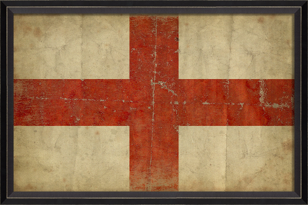 English flag art with St. George's Cross - red cross on vintage white - vintage English heritage framed art - NeuroArt - Made in USA by Interior Mojo