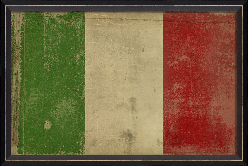 Italian Flag Art featuring Il Tricolore with vintage green white and red vertical stripes, signed by artist, heirloom quality wall decor made in USA