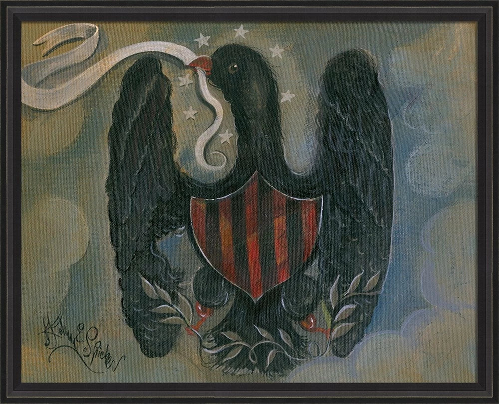 Patriotic Eagle Art - American Shield & Stars Wall Decor, framed, signed by Spicher and Company — heirloom-quality neuroaesthetic patriotic wall art, made in USA | Interior Mojo