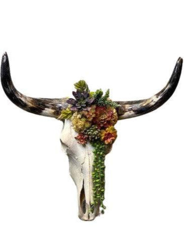 Aggie Lorn Horn Skull w/ Preserved Florals - Interior Mojo llc