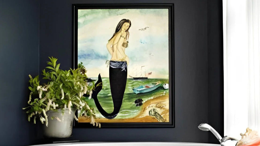 Mermaid Art with sky, boats leaving the shore, she finished privately!