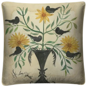 vintage 'Blackbirds' yellow throw pillow - Interior Mojo llc