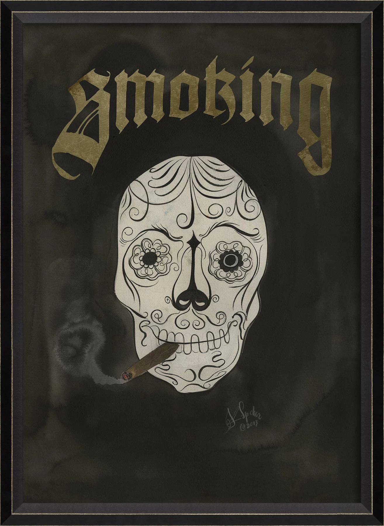 Smoking Skull Art Piece by Kolene Spicher