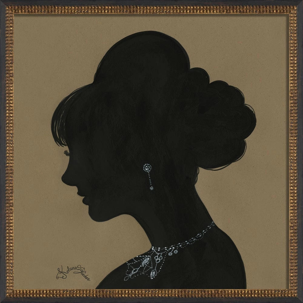 Lady Silhouette Art 04 - Black Profile Bold Jewelry Brown Framed - 25x25 Signed by Kolene Spicher