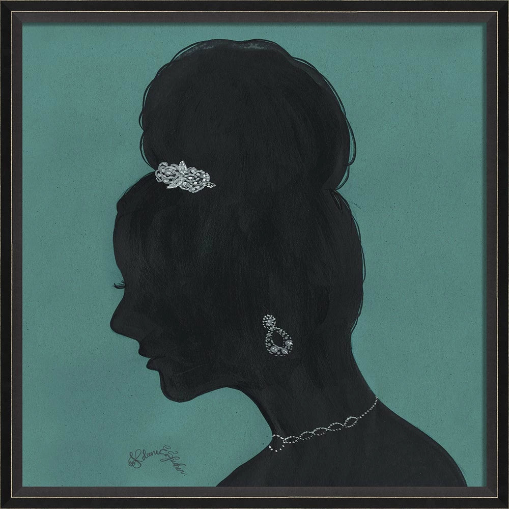 Lady Silhouette Art 07 - Black Profile Bold Jewelry Blue - 25x25 Signed Edition by Kolene Spicher