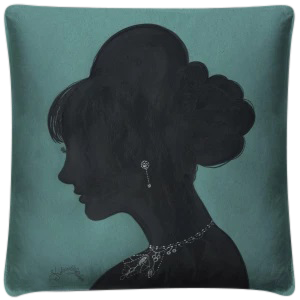 vintage 'Lady Cameo 4' blue throw pillow - Interior Mojo llc