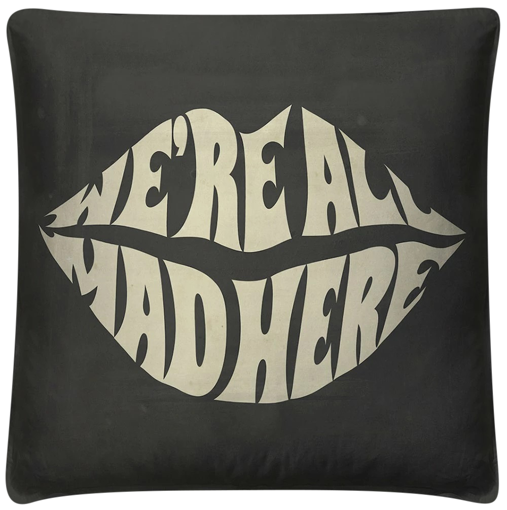 vintage 'WeRe All Mad Here' throw pillow - Interior Mojo llc