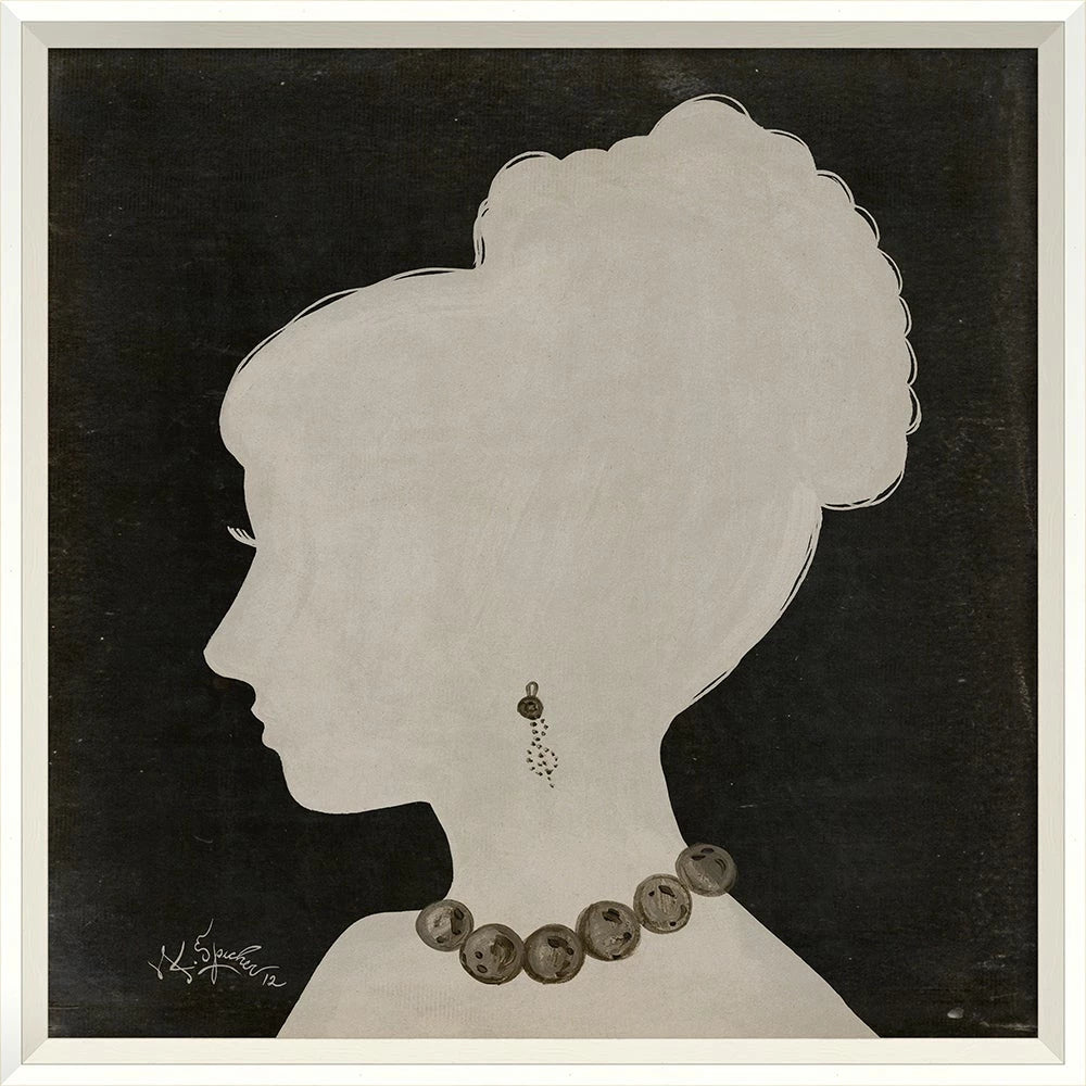 Lady Silhouette Art 09 - White Profile Bold Jewelry on Black - 25x25 Signed Edition by Kolene Spicher