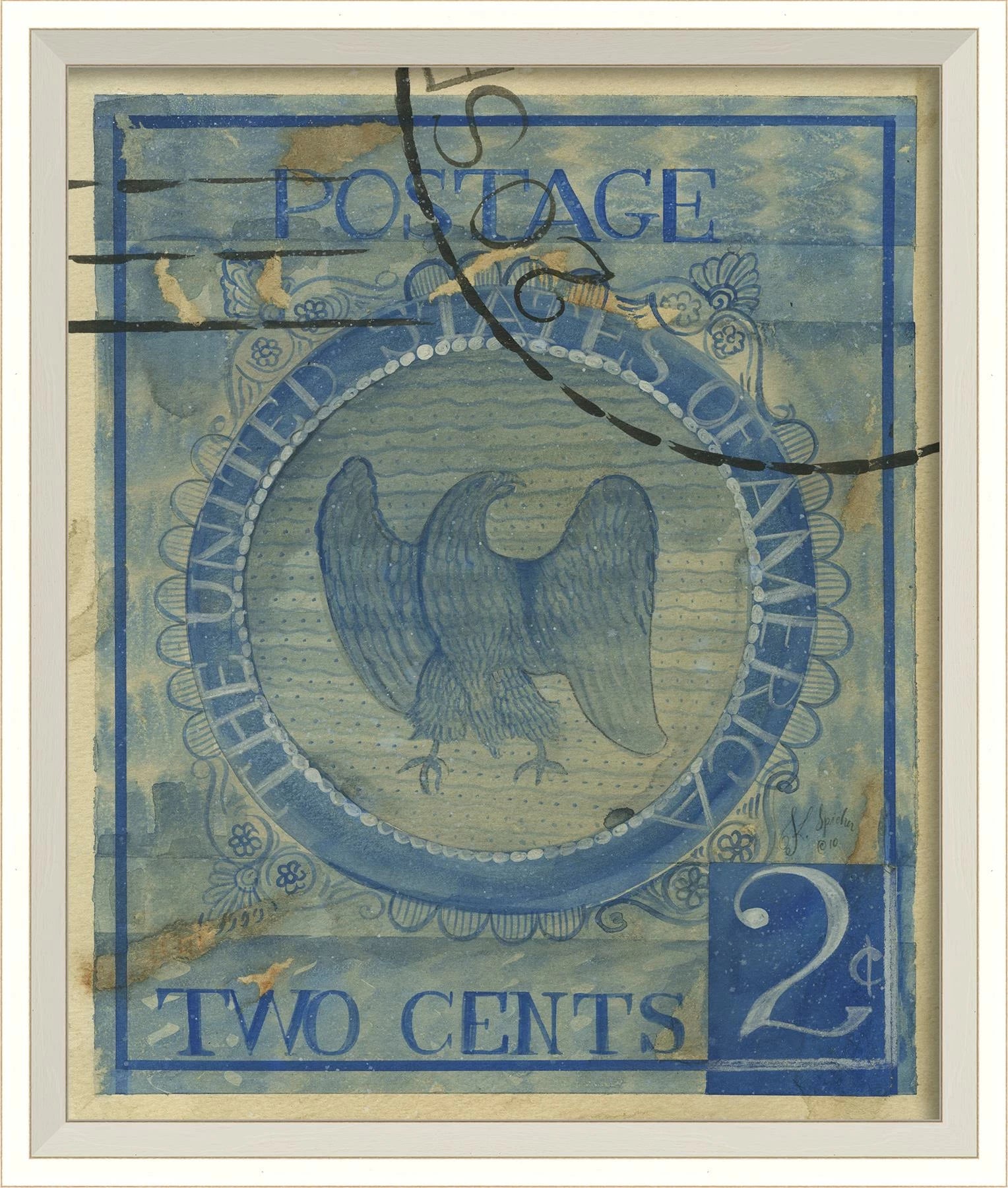 Blue Stamp 2 Cents Eagle Framed Wall Art - Eagle Collection | Made in USA