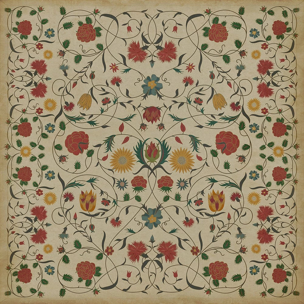 Floral Abigail Washable Vinyl Area Rugs