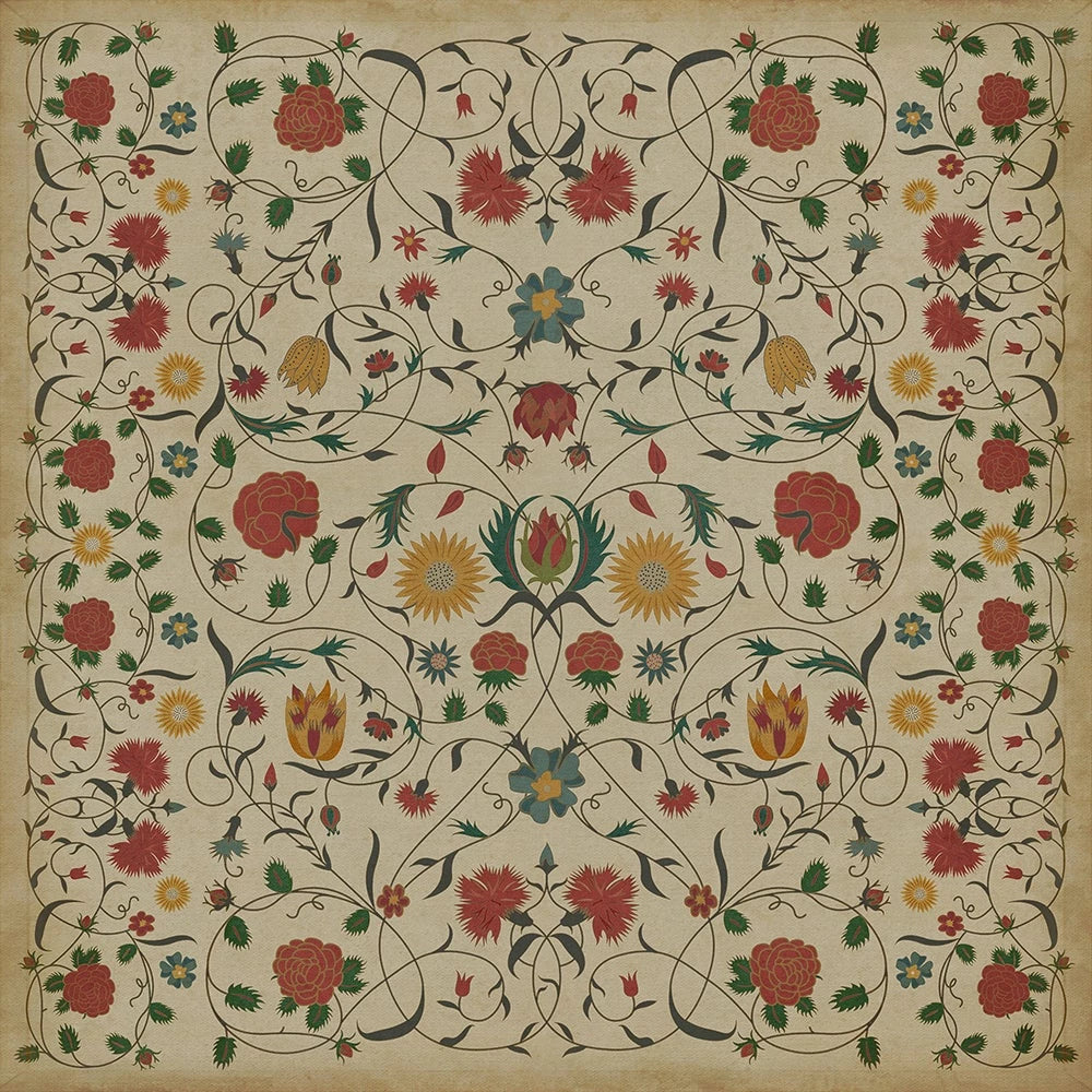 Floral Abigail Washable Vinyl Area Rugs
