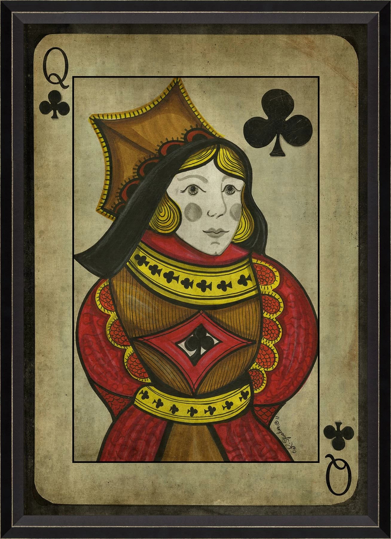 Queen of Clubs with Border Art