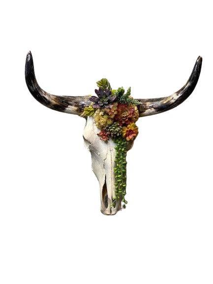 Aggie Lorn Horn Skull w/ Preserved Florals - Interior Mojo llc