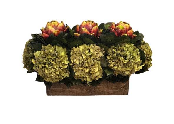 Artichoke Trio in Wood - Preserved Floral Arrangement - Interior Mojo llc