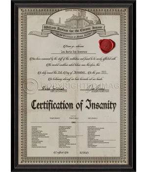 Certificate of Insanity - Interior Mojo llc