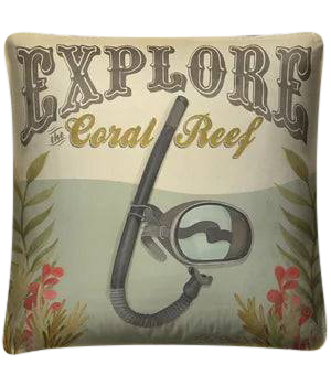 vintage 'Explore the Coral Reef' throw pillow - Interior Mojo llc