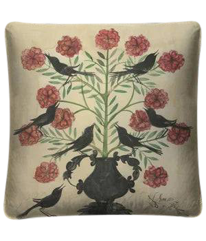 vintage 'Black Birds" pink throw pillow - Interior Mojo llc